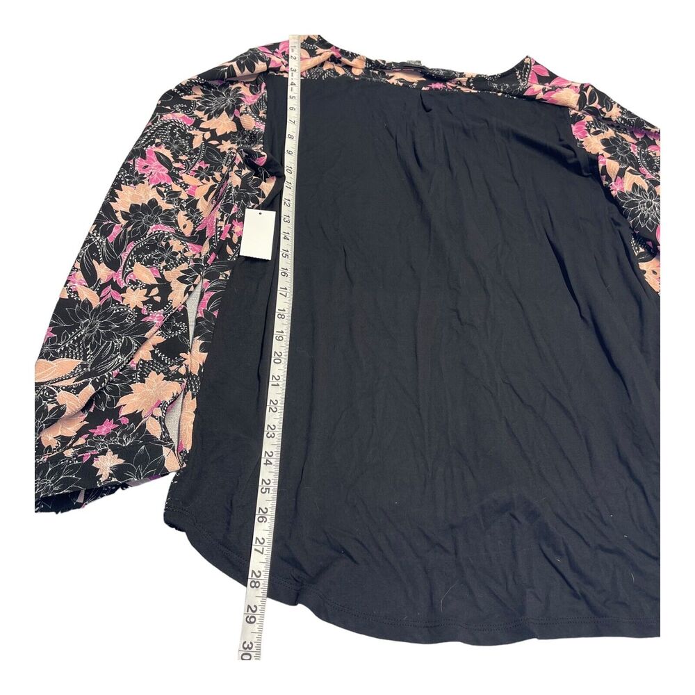 Simply Emma Mix Media Top Women's 2X Black Floral Zipper Long Sleeve Pullover - Picture 6 of 7
